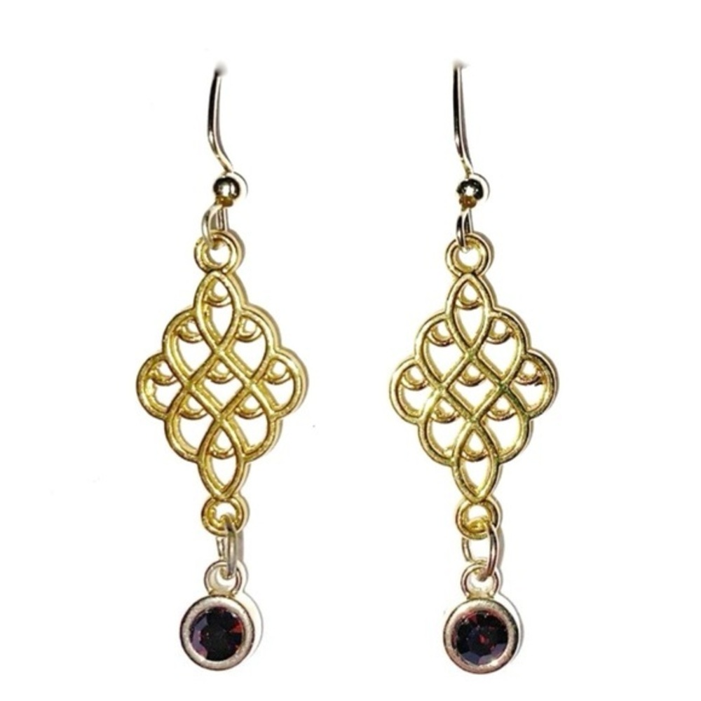 Elegant Gold Drop Earrings with Purple Accents
